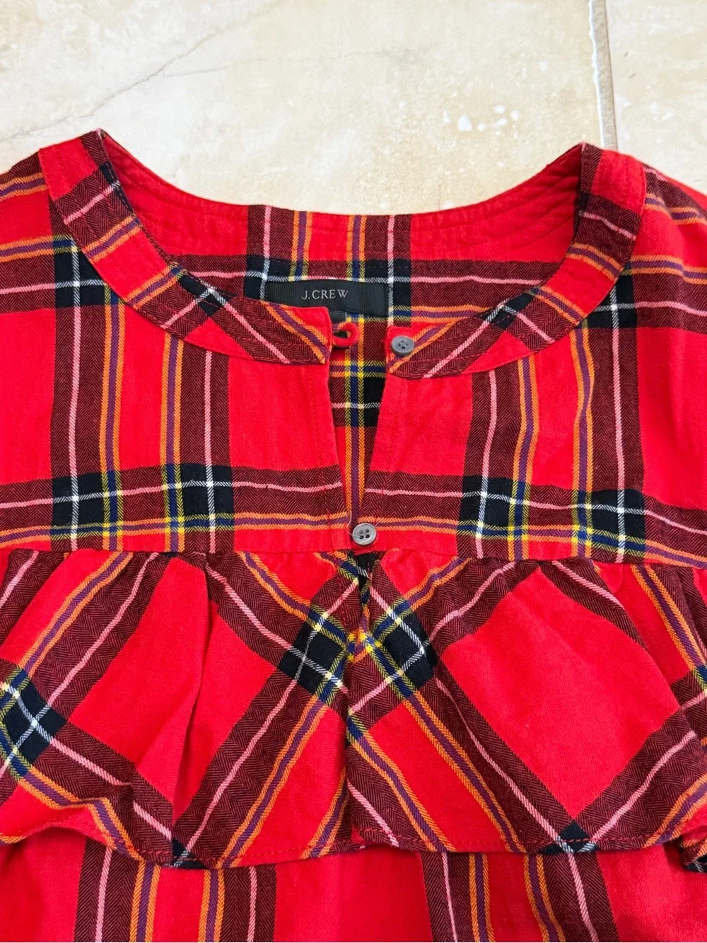 J.Crew Girls Small Red Plaid Ruffle Tunic Top Long Sleeve Holiday Christmas
